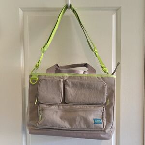 Lululemom Beige Tote Bag with Neon Green Accents